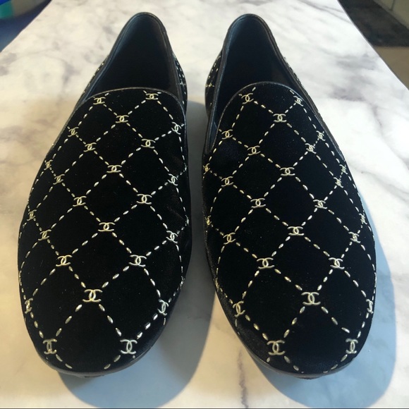 CHANEL Black Velvet Diamond Loafer / Moccasin NWOT - Picture 13 of 17